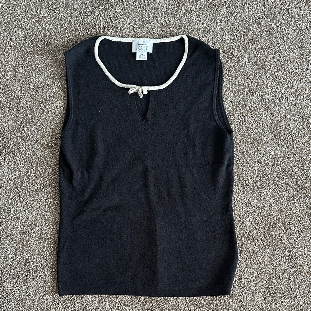 LOFT Black Sleeveless Sweater Top with White Trim
